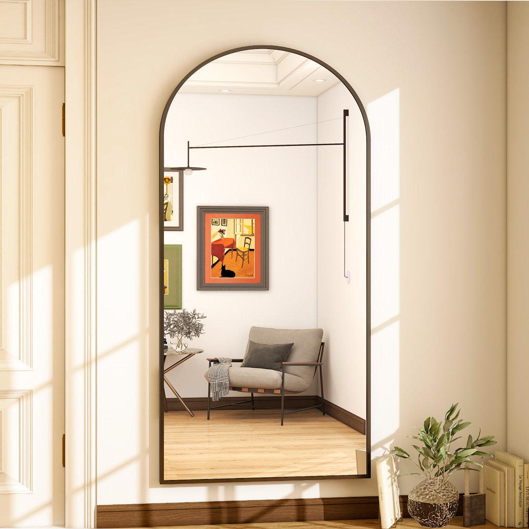 Alizeh Arched Metal Oversized Full Length Mirrors Wall Mirrors with Stand